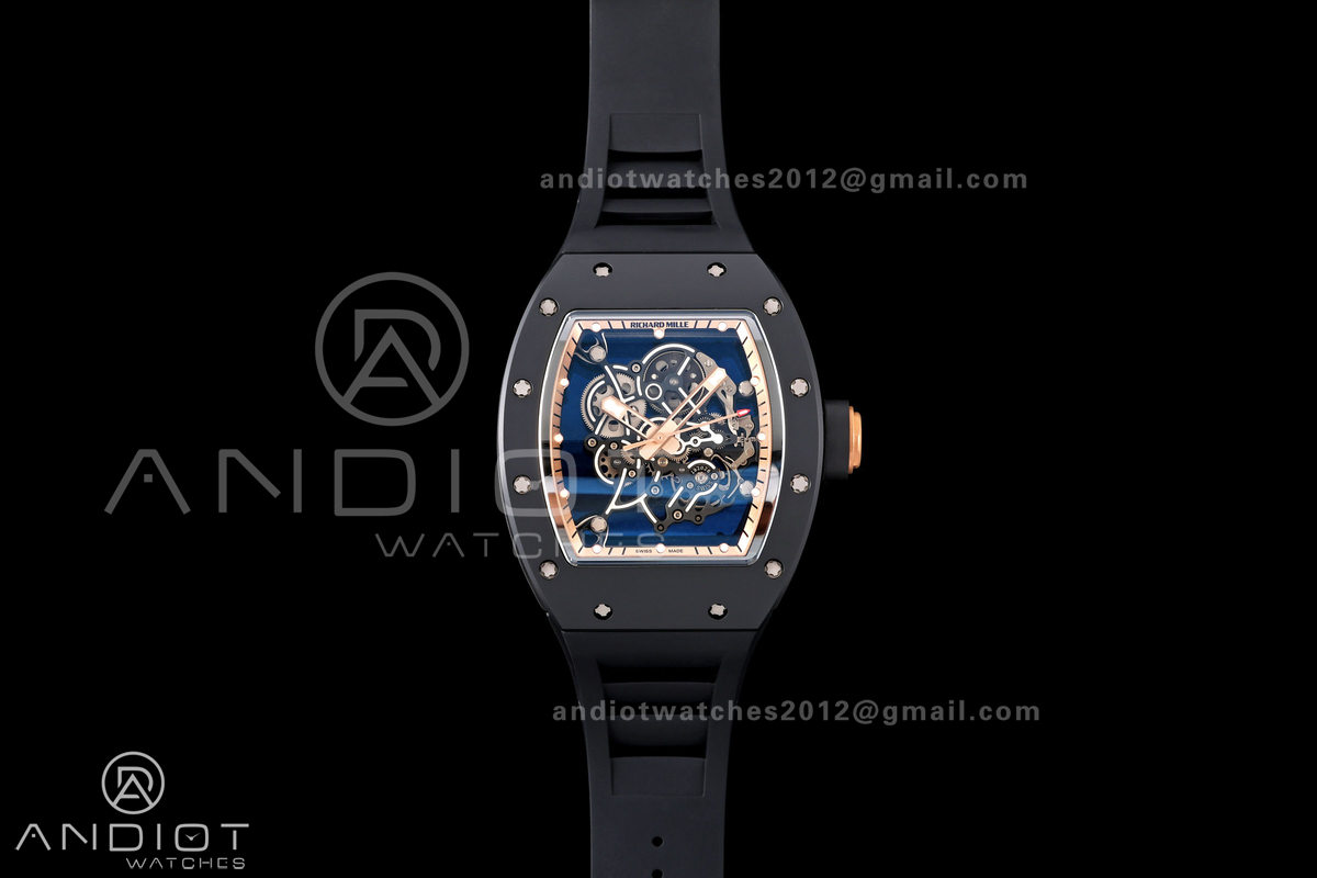 RM055 Black Ceramic A9F 1:1 Best Edition RG Inner Bezel on Black Rubber Strap RMUL2 Free Sprung